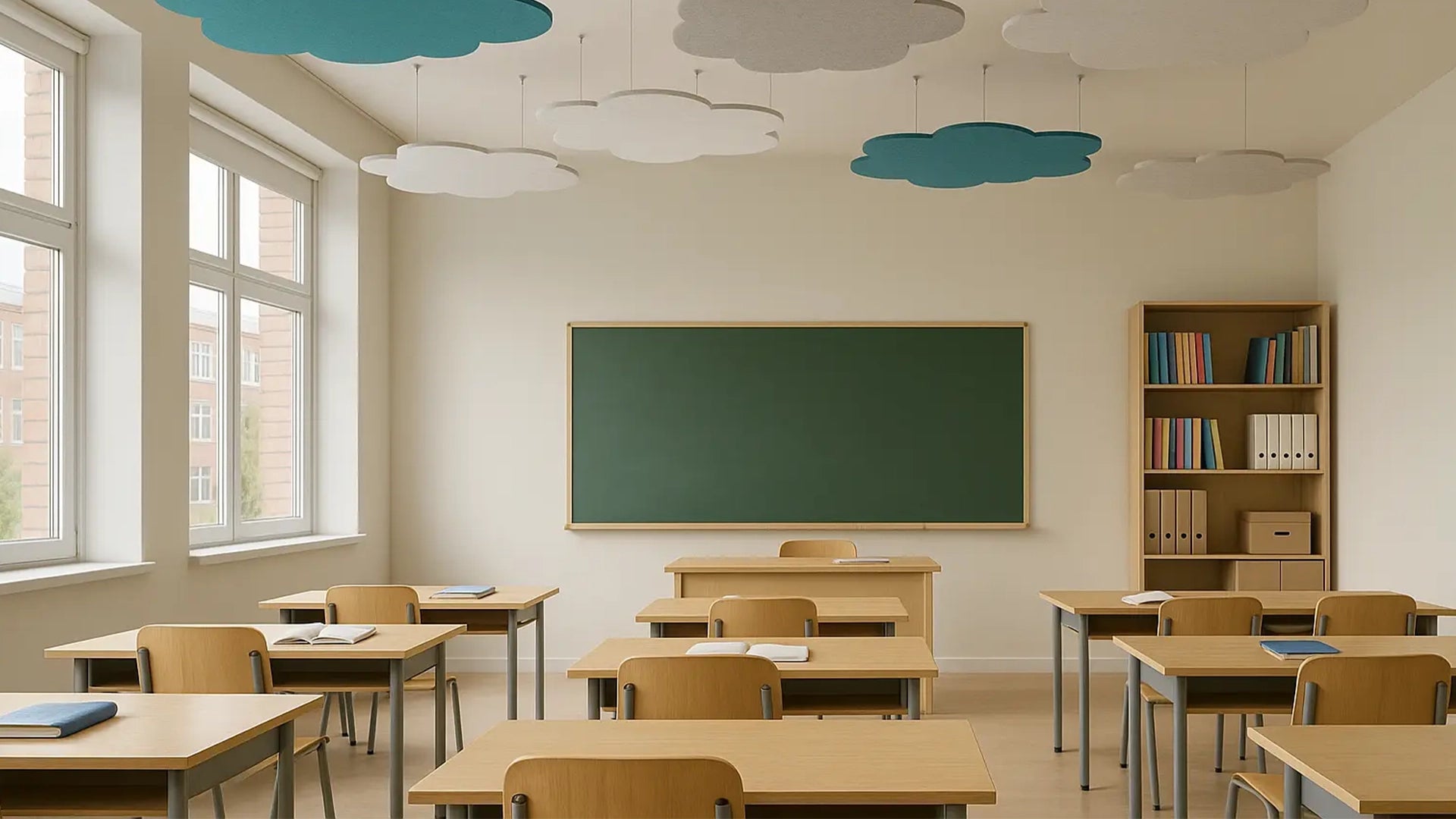 Suspended Ceiling Panels - Acoustic Felt in classroom interior DecorMania UK